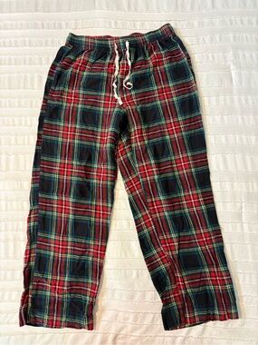 Plaid Drawstring Pajama Pants - Tartan Red & Navy